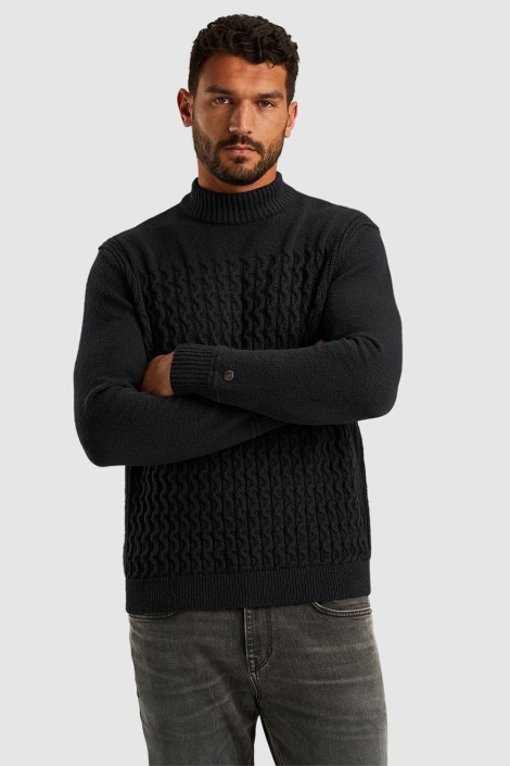 Cast Iron mock neck boucle cotton blend